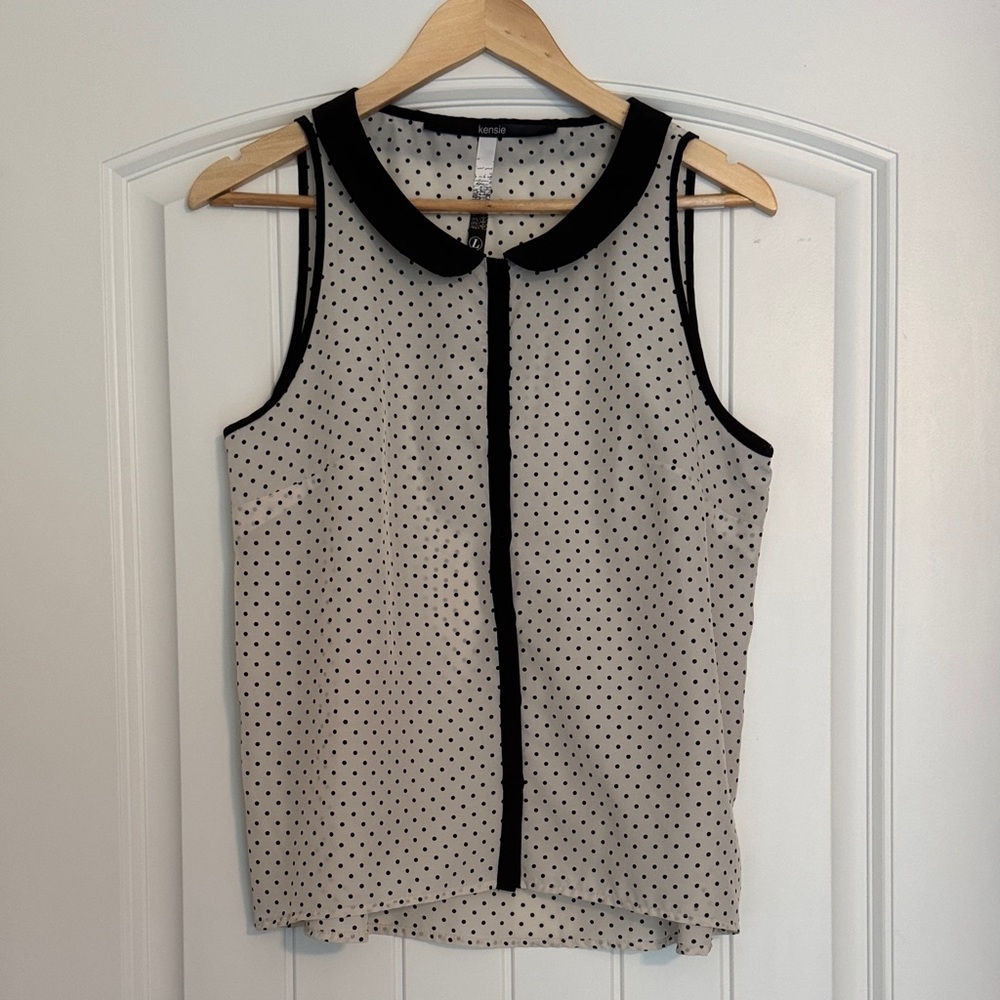 Kensie Black and White Polka Dot Blouse